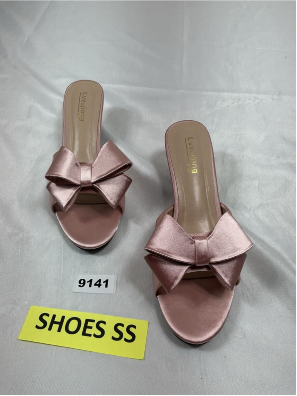 Womans New Lvzujiang Slipon Party Mules Eu 41 Us 10 Pink Satin Kitten Heel Bow